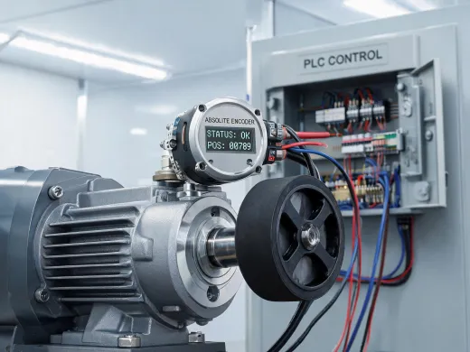 Industrial encoder and measuring wheel on a motor shaft